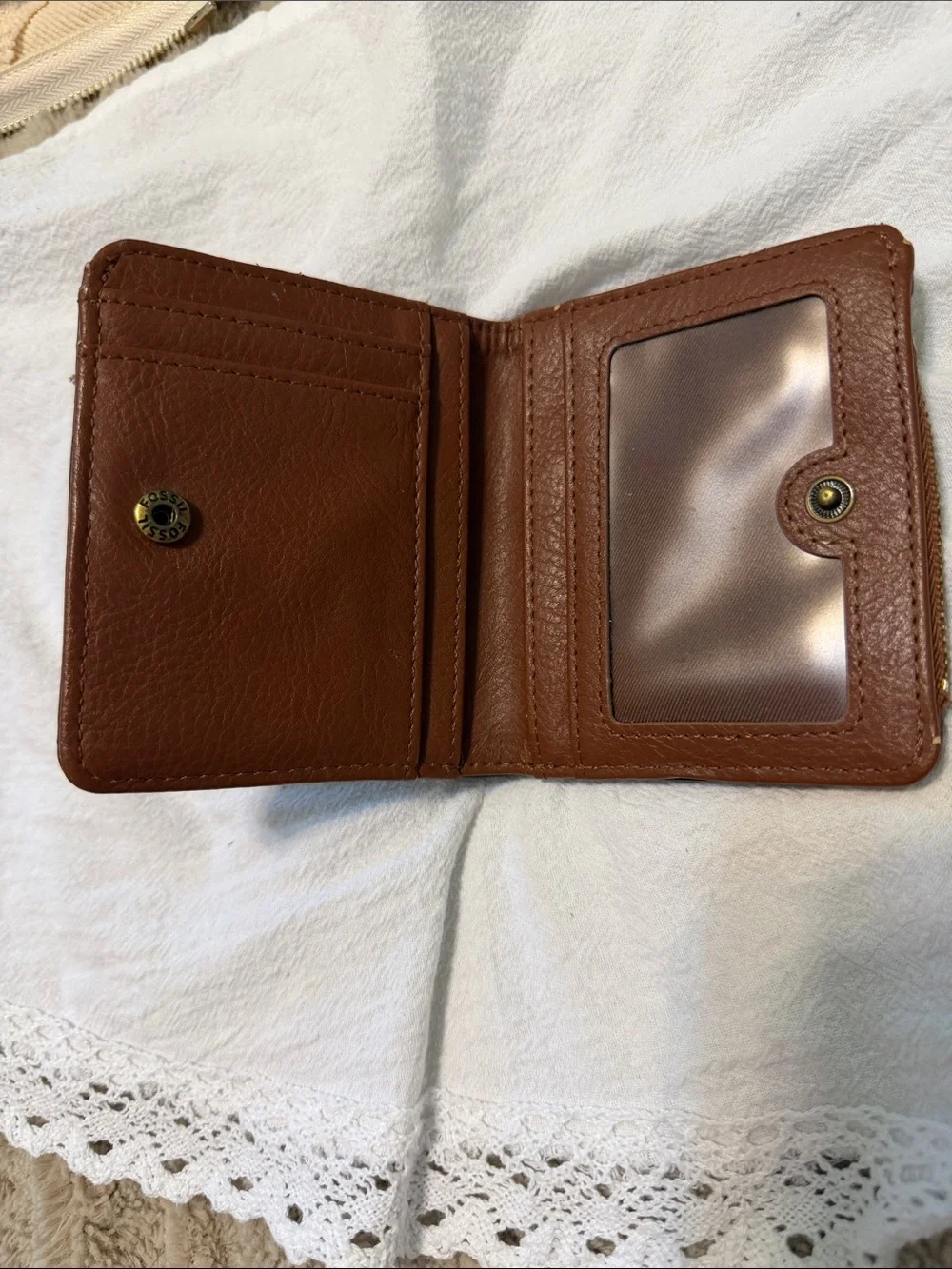 Fossil Logan RFID Small Leather Chevron Patchwork Bifold Wallet - Pink Brown